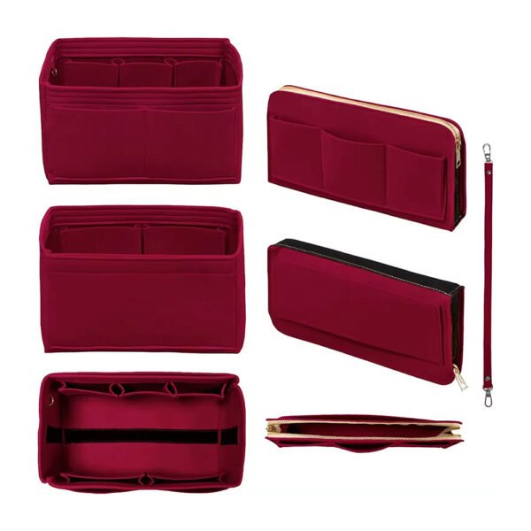 Dark Red Travel Cosmetic Organizer Bag – Multi-Pocket Zippered Storage Pouch