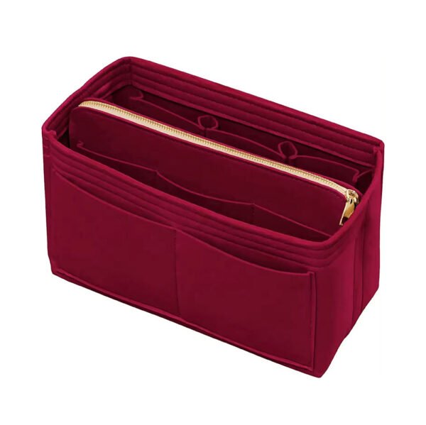 Dark Red Travel Cosmetic Organizer Bag – Multi-Pocket Zippered Storage Pouch