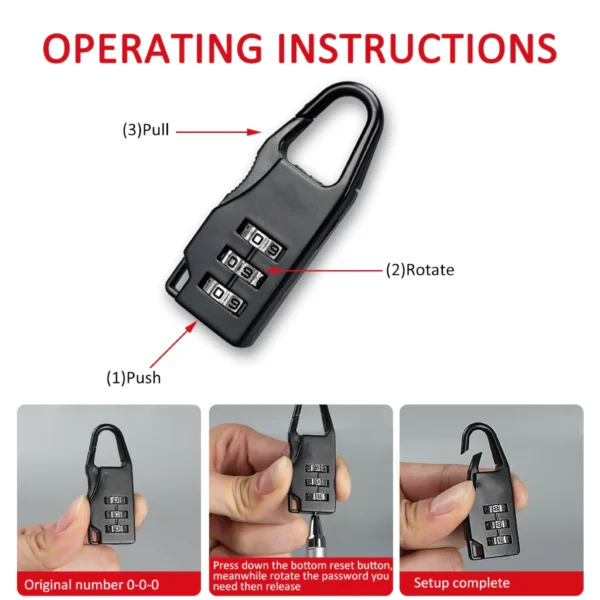 Anti-Theft 3-Digit Combination Padlock – Secure Lock for Backpack, Bag & Luggage