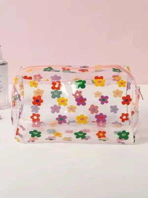 Transparent Waterproof PVC Cosmetic Bag – Floral Makeup Pouch Travel Organizer