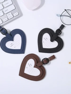 Heart-Shaped PU Leather Travel Luggage Tag – Multifunctional Bag & Key Chain, Durable Travel Accessory