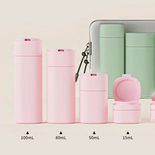 5-Piece Travel Dispenser Bottles Set – Soft-Touch Portable Lotion, Cleanser & Shampoo Organizer
